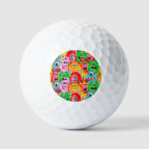 Funny Monsters, Watercolor Seamless Pattern. Golf Balls