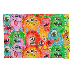 Funny Monsters, Watercolor Seamless Pattern. Pillowcase