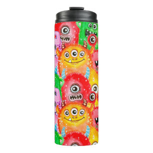 Funny Monsters, Watercolor Seamless Pattern. Thermal Tumbler