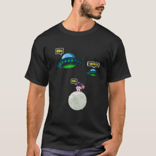 Funny Moon Landing Space Alien Lunar American Flag T-Shirt