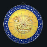 Funny Moon Man Outer Space Vintage Dartboard<br><div class="desc">This original dartboard design is derived from an antique image of a smiling moon face. It could also be the sun. It has a wide smile and funny, somewhat crossed eyes. It rests on a field of white stars in a blue sky / heavens. This is a cute, sweet design...</div>