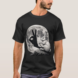 Funny Moon Rabbit Hand Shadow Cute Bunny Gesture  T-Shirt