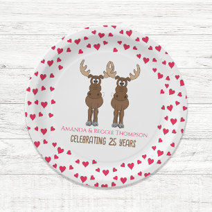 Funny Moose Anniversary Cute Whimsical Party  Paper Plate
