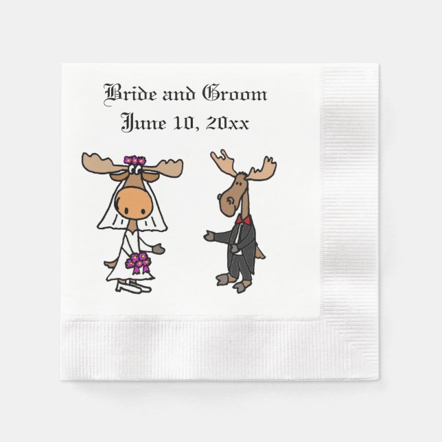 Funny Moose Bride and Groom Napkin (Front)