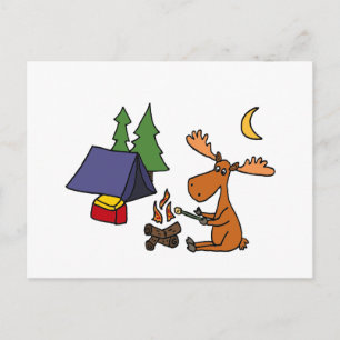 Funny Moose Camping Cartoon Postcard