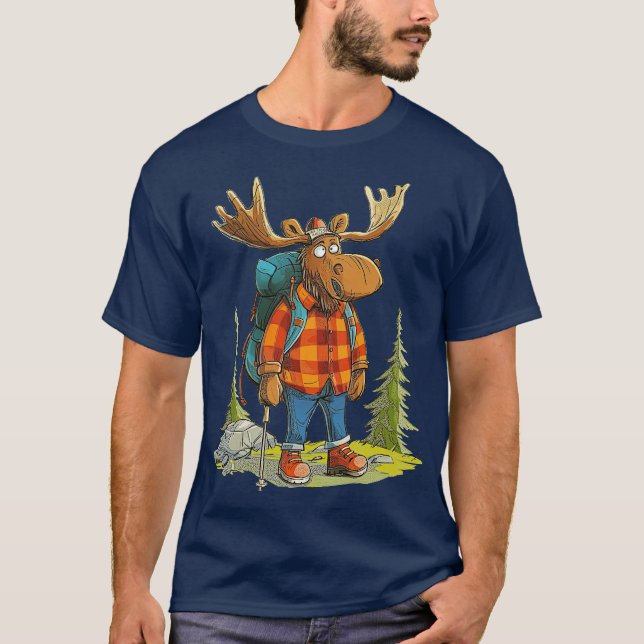 Funny Moose Camping Hiking T-Shirt (Front)