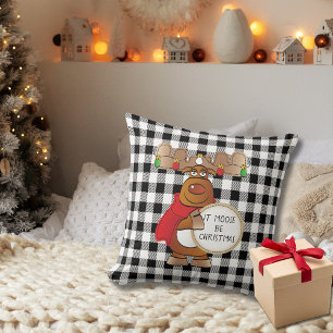 Funny Moose Cartoon Country Rustic Christmas Cushion