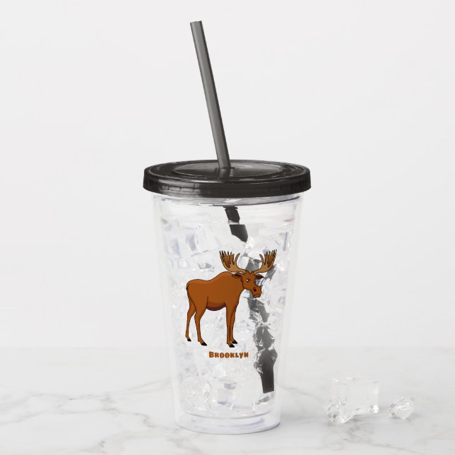 Funny moose cartoon illustration acrylic tumbler (Front Ice)