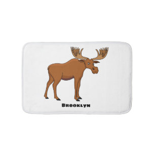 Funny moose cartoon illustration bath mat