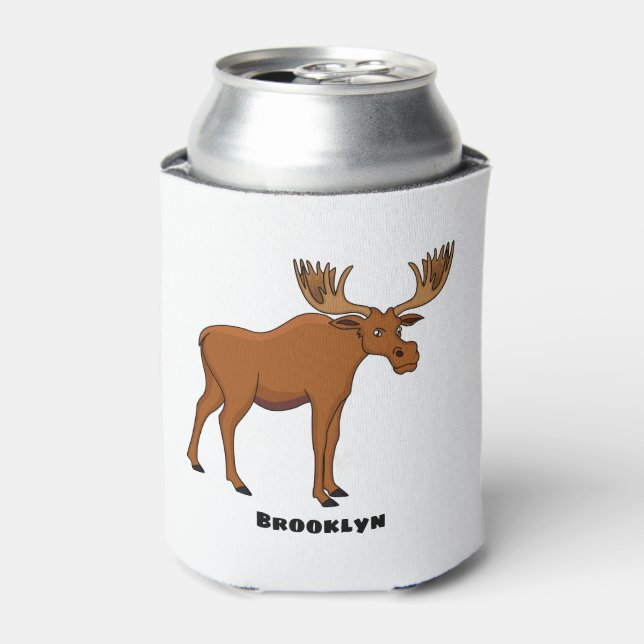 Funny moose cartoon illustration can cooler (Can Front)