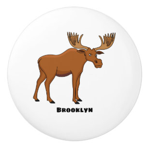 Funny moose cartoon illustration   ceramic knob
