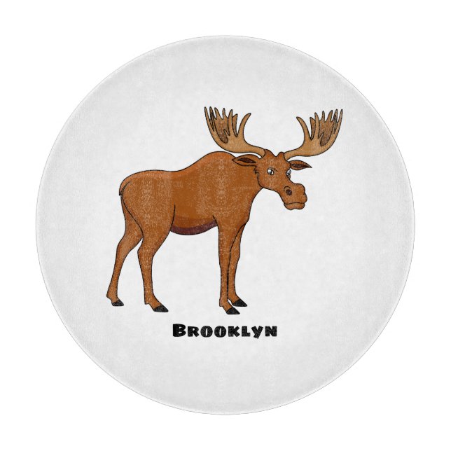 Funny moose cartoon illustration  cutting board (Front)