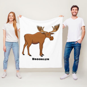 Funny moose cartoon illustration fleece blanket
