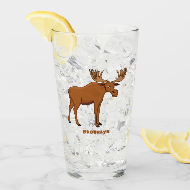 Funny moose cartoon illustration glass (Front Ice)