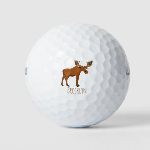 Funny moose cartoon illustration  golf balls