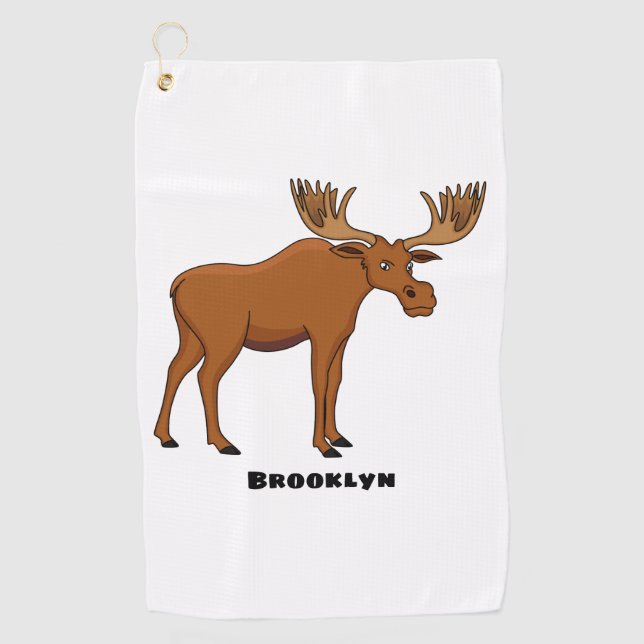 Funny moose cartoon illustration golf towel (Front)
