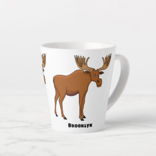 Funny moose cartoon illustration latte mug