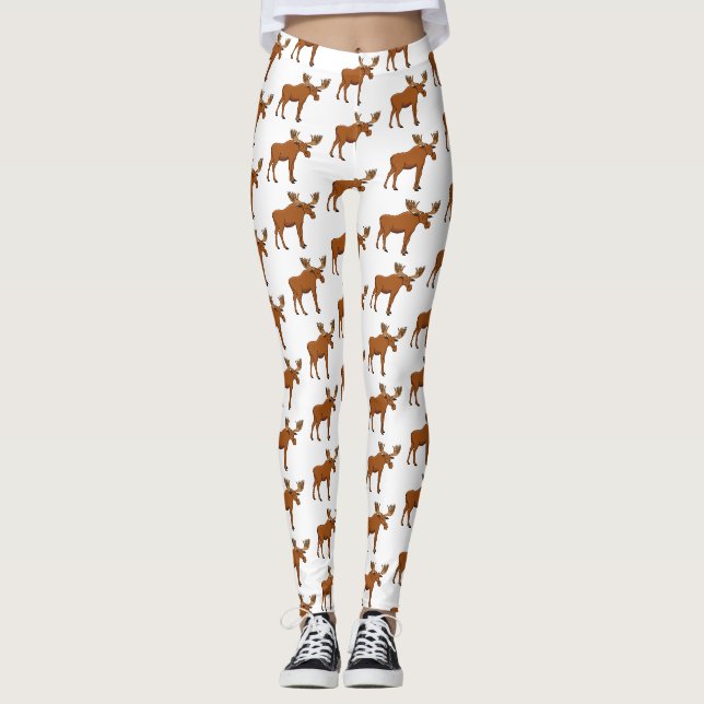 Funny moose cartoon illustration leggings (Front)
