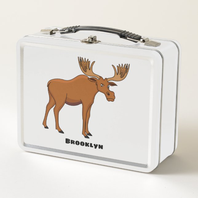 Funny moose cartoon illustration  metal lunch box (Front)