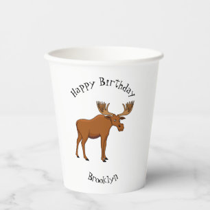 Funny moose cartoon illustration paper cups