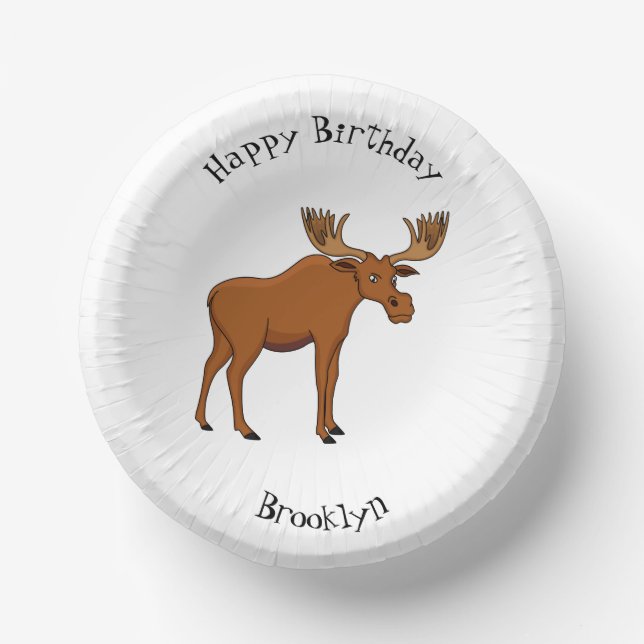 Funny moose cartoon illustration  paper plate (Front)