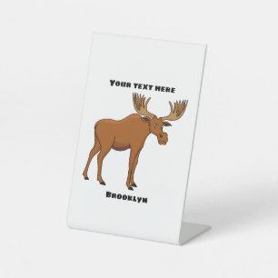 Funny moose cartoon illustration  pedestal sign