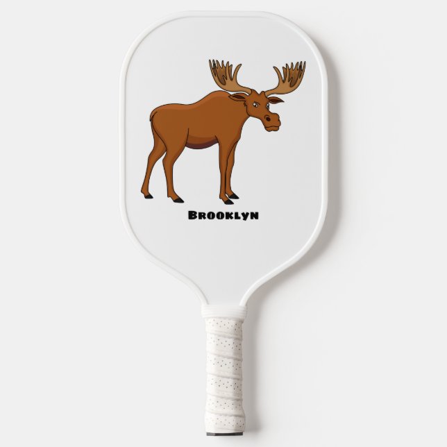 Funny moose cartoon illustration  pickleball paddle (Front)