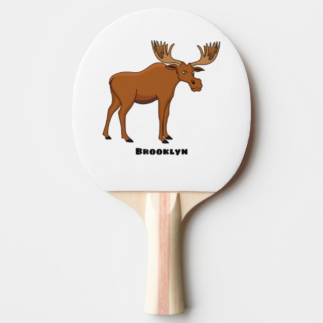 Funny moose cartoon illustration ping pong paddle (Front)