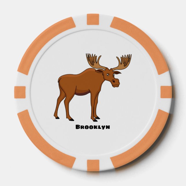 Funny moose cartoon illustration poker chips (Front)