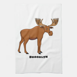 Funny moose cartoon illustration tea towel