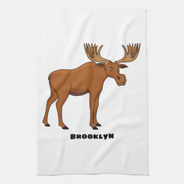 Funny moose cartoon illustration tea towel (Vertical)