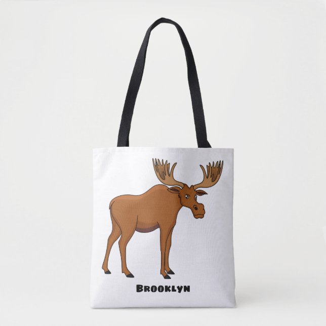 Funny moose cartoon illustration tote bag (Front)