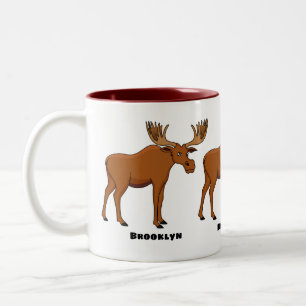 Funny moose cartoon illustration   Two-Tone coffee mug
