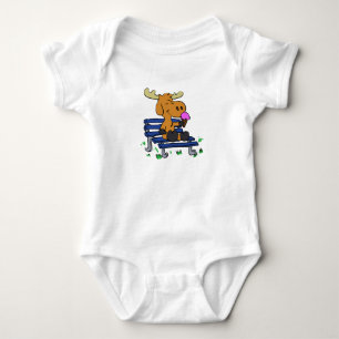 Funny moose eating ice cream   choose back colour baby bodysuit