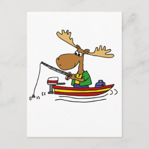 Funny Moose Fishing Cartoon Postcard