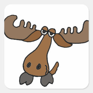 Funny Moose Head Cartoon Square Sticker