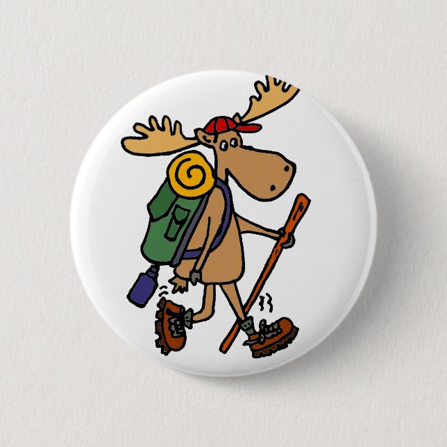 Funny Moose Hiker 6 Cm Round Badge (Front)
