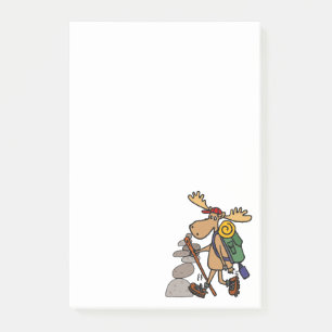 Funny Moose Hiking with Cairn Cartoon Post-it Notes
