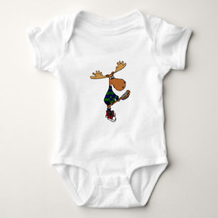Funny Moose Holding Lacrosse Stick Baby Bodysuit