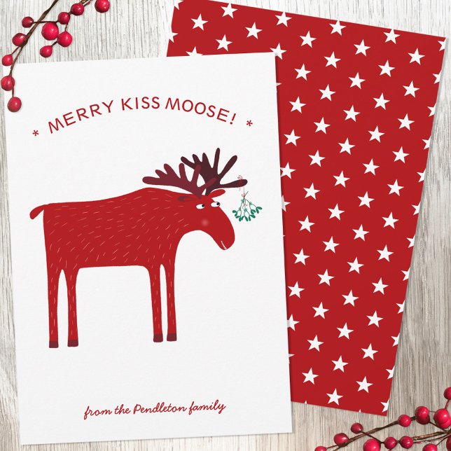 Funny Moose Holiday Card (Merry Kiss Moose fun elk Christmas holiday postcard)