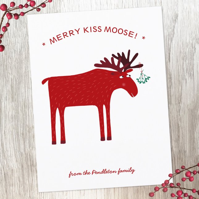 Funny Moose Holiday Postcard (Merry Kiss Moose fun elk Christmas holiday postcard)