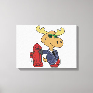 Funny Moose in blue suit   choose background colou Canvas Print
