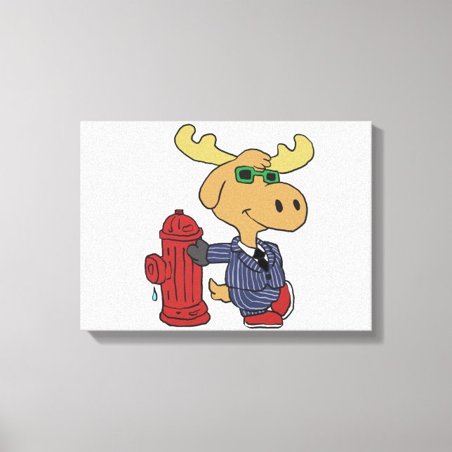 Funny Moose in blue suit | choose background colou Canvas Print (Front)