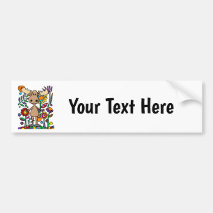 Funny Moose in Flower Garden Art Abstract Bumper Sticker