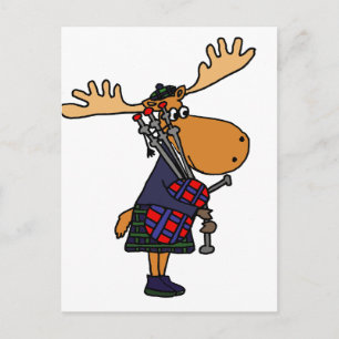 Funny Moose Playing Bagpipes Art Postcard