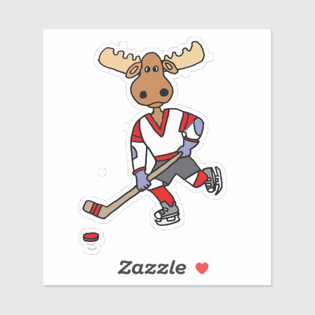 Funny Moose Playing Ice Hockey Cartoon (Sheet)