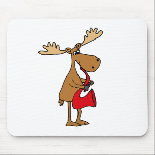 Funny Moose Playing Red Saxophone Original Art Mouse Mat