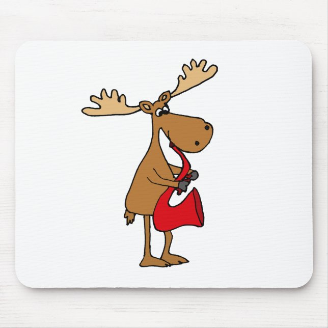 Funny Moose Playing Red Saxophone Original Art Mouse Mat (Front)