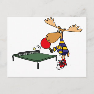 Funny Moose Playing Table Tennis Cartoon Postcard
