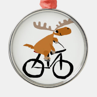 Funny Moose Riding Bicycle original art Metal Tree Decoration